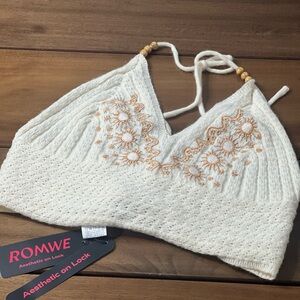 ROMWE Ivory Crochet Beach Halter with Sun‎ Details
